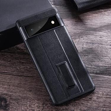 Imagem de For Google Pixel 6 Pro PC + Leather Texture Protective Phone Case with Metal Holder