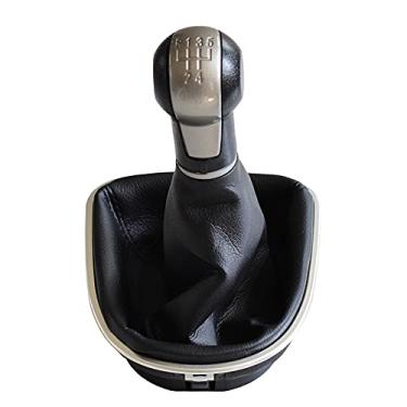 Imagem de 5 velocidades manual manual do carro botão de mudança de marcha alavanca caneta de couro polaina capa de bota coleira para assento Altea Leon II Toledo III 2004-2012 (5 velocidades)