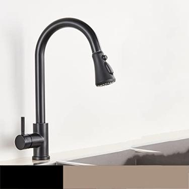 Imagem de Torneira de cozinha de latão antigo pull out pia de cozinha torneiras de água misturadora de manípulo único 360 rotação guindastes montados no convés, preto C, China