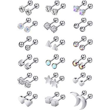 Imagem de 18 pares de brincos de aço inoxidável para cartilagem de brincos de strass sólido com joia de piercing de orelha de hélice (cor de aço)