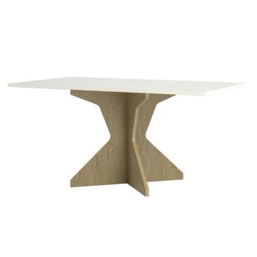 Imagem de Mesa Quadrada Pequena 160 cm Para 6 Lugares Sala de Jantar MDF Off White e Marrom Madeira
