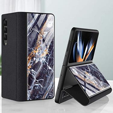 Imagem de para a caixa Samsung Galaxy Z Fold 4,Plating Glass Flip Shell Cobertura comercial com tudo incluído em couro 9H Caixa à prova de choque de vidro temperado,para Samsung Z Fold 4 5G (3)