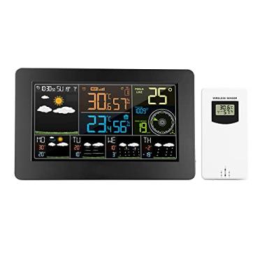 Imagem de Qudai Estação Meteorológica multifuncional em cores WiFi com controle APP Monitor inteligente de temperatura Interior e exterior Temperatura Umidade Barométrica Velocidade do vento Relógio digital NP