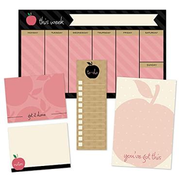 Imagem de Conjunto elegante de notas adesivas para professores / Conjunto de mesa de bloco de notas reposicionável para ensino moderno / 5 designs de maçã chiques em vários tamanhos / Feito nos EUA