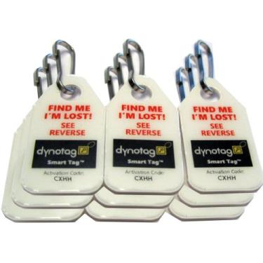 Imagem de Dynotag Etiquetas de micro zíper inteligentes habilitadas para web com DynoIQ e serviço de recuperação vitalícia. 9 (3 x 3 tiras) + SnapHooks, Azul: branco, Small