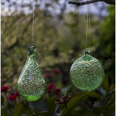Imagem de Artesanato e design que brilham no escuro soprado à mão Ornamentos de vidro redondo e lágrima Decoração de jardim interior e exterior (conjunto com 2)
