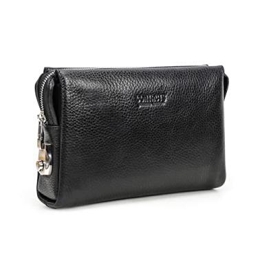 Imagem de Contacts Bolsa de mão masculina de couro genuíno com bloqueio de código, antifurto, carteira clutch organizadora, Preto