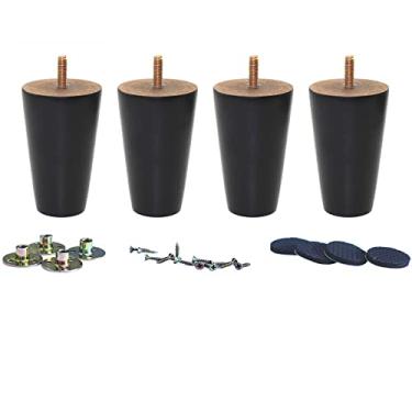 Imagem de WEICHUAN Cadeira de sofá de substituição redonda preta de madeira maciça poltrona otomana namoradeira mesa de centro armário móveis pernas de madeira móveis (10 cm conjunto de 4)