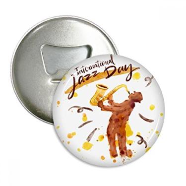 Imagem de Instrumentos musicais de saxofone com estampa aquarela, abridor de garrafas, ímã de geladeira, emblema multifuncional