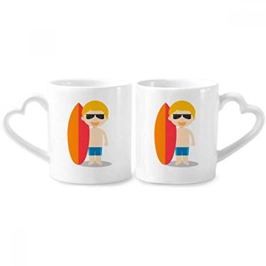 Imagem de Naked Surfing Australia Cartoon Couple Porcelain Mug Set Ceramic Lover Cup Heart Handle