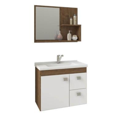 Imagem de Gabinete Isa Mgm 55cm Para Banheiro Com Espelheira - Amêndoa/Branco