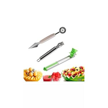 Imagem de Kit Cortador Melancia, Boleador, Decorador Frutas e Descascador Citricos - Inox