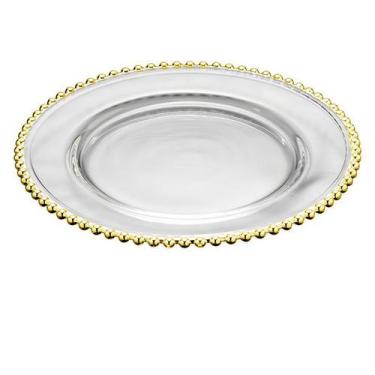 Imagem de Sousplat Cristal Pearl Gold Com Borda Dourada 32 Cm Wolff