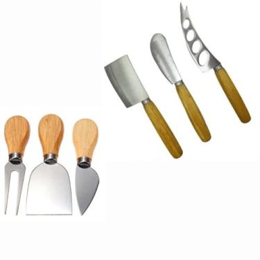 Imagem de Conjunto Com Facas, Espátulas, Garfo e Cutelo Para Cortar e Servir Queijos