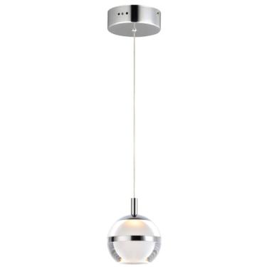 Imagem de ET2 E24591-93PC Pulseira de metal Swank em acrílico transparente/fosco Orb LED Mini pendente de iluminação de teto, 1-Luz 6 Watt, 15 cm A x 5 cm W, cromo polido