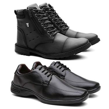 Imagem de Kit Coturno Casual Masculino + Sapato Masculino Maximo Conforto - Preto/Preto - 39