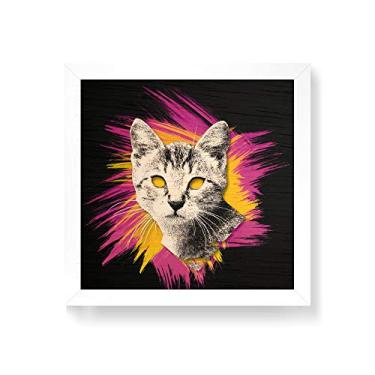Imagem de Arte Maníacos Quadro decorativo com moldura caixa branca em Madeira - Gato Colagem - 30x30cm