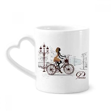 Imagem de Caneca Bicycle Lady France com estampa de ilustração de café cerâmica copo de coração de vidro