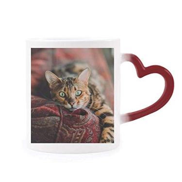 Imagem de Caneca com foto de gato olho verde animal sensível ao calor Caneca de grés que muda de cor vermelha