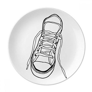 Imagem de Sapatos de lona brancos com prato pintado decorativo de porcelana Salver louças de jantar