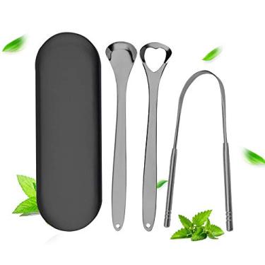 Imagem de Raspador de língua, limpador de língua de aço inoxidável de grau cirúrgico, limpador de língua de raspador de língua adulto, preto