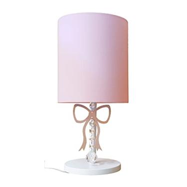 Imagem de Abajur Infantil Laço Base Branca Cúpula Rosa 20x43 Bivolt