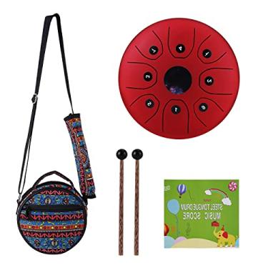 Imagem de Chusui Mini tambor de língua de aço de 5,5 polegadas 8 notas C-Key Handpan tambor Tambor de bolso de aço Instrumento de percussão com baquetas Bolsa de transporte para meditação Yoga Zazen Educação mu