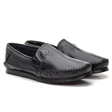 Imagem de Sapato Sapatilha Masculina Mocassim Antistress Casual Couro Liso Preto Cor:Preto;Tamanho:44;Gênero:Masculino