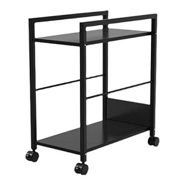 Imagem de GRFIT Suporte de CPU de 2 camadas com rodas giratórias de bloqueio, suporte de CPU móvel com armazenamento, moldura de metal estável, suporte de caixa de PC com rolamento para escritório em casa, suporte de torre de PC