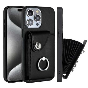 Imagem de Caso de capa de telefone de proteção Compatível com capa carteira para iPhone 14 Pro Max com porta-cartões, capa à prova de choque com botão magnético de couro PU + capa protetora com suporte para ded