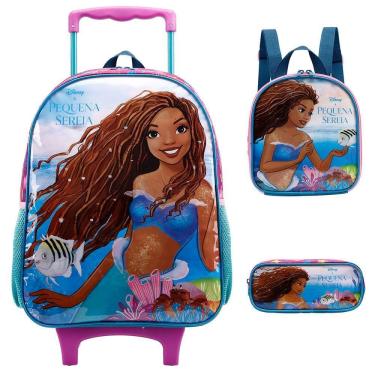 Imagem de Kit Mochila Rodas Lancheira Estojo XeryusPequena Sereia Rosa