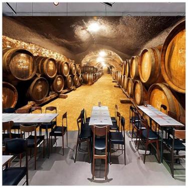Imagem de TUYIFA Papel de parede de vinho europeu 3D retro nostalgia mural cerveja adega bar adega fundo parede pano de parede papel de parede (138" x 100", autoadesivo)