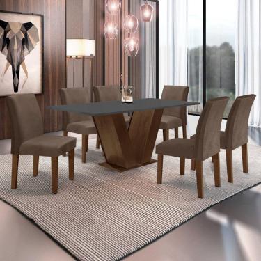 Imagem de Conjunto Sala de Jantar Mesa 160x80cm Tampo MDF com 6 Cadeiras Espanha Yescasa Chocolate/Grafite/Marrom