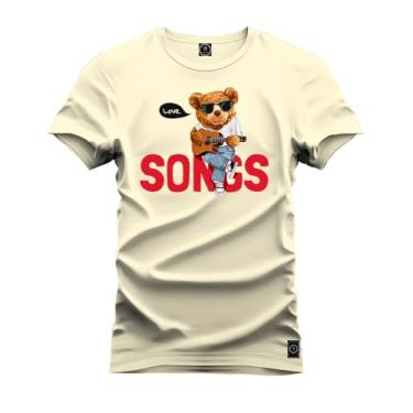 Imagem de Camiseta Plus Size Casual Malha Confortável Estampada Urso Bad Boy Perola G4