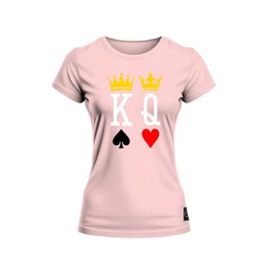 Imagem de Baby Look T-Shirt Algodão Premium Estampada Rei Rainha Rosa P