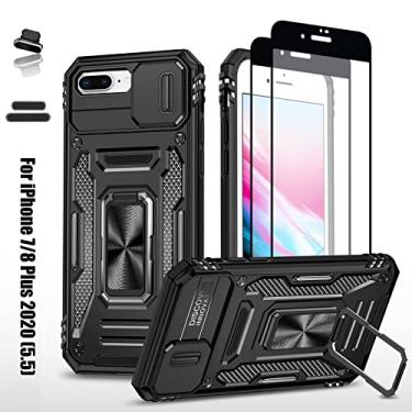 Imagem de LMDAMZ Capa resistente para Apple iPhone 7 Plus/8 Plus, camada dupla de nível militar, amortecimento híbrido, protetor de borracha com protetor de câmera deslizante, suporte giratório de 360 graus