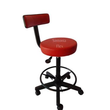 Imagem de Cadeira mocho caixa alta podologo com aro e base de rodízio para recpçao mercado balcao  corano vermelho