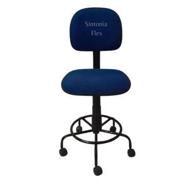 Imagem de Cadeira  secretaria  com regulagem de altura - base de ferro - rodízio e apoio de pé tecido azul