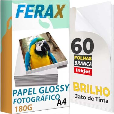 Imagem de Papel Fotográfico 180g A4 Glossy 60 Folhas Premium Cor:Branco Impressões de Cores Vibrantes e Resistência à Água