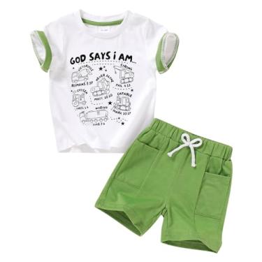 Imagem de YOUNGER TREE Roupas infantis de verão para meninos, camiseta e shorts para meninos de 12 meses a 4 anos, Verde e carro, 3-4 Anos