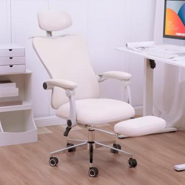 Imagem de Hramk Cadeira de escritório ergonômica com apoio para os pés | Suporte lombar ajustável, cadeira de mesa reclinável com descanso de perna, cadeira de computador de malha confortável para casa e