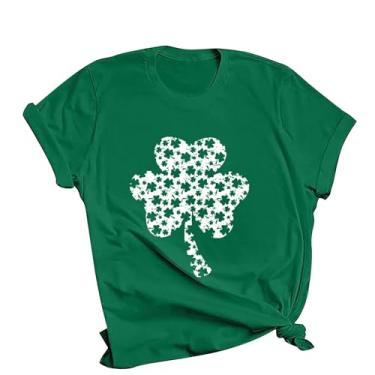Imagem de Camiseta feminina do Dia de São Patrício com estampa da bandeira americana irlandesa túnica verde camiseta manga curta, Branco, 3G