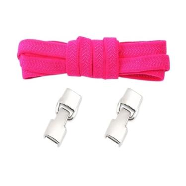 Imagem de Elastic Laces Sneakers Hook Locks Shoelaces Without Ties Wide Flats Creative No Tie Shoe Laces Kids Adult Shoelace (Color : Rose red)