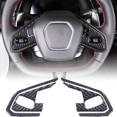Imagem de Capa de botão de volante compatível com Chevrolet Corvette C8 2020-2023, acabamento da moldura do volante, adesivo de moldagem de moldura de proteção do painel do volante (preto correspondente)