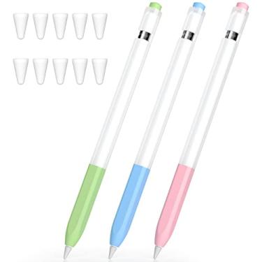 Imagem de JOOSKO [Pacote com 3] Capa compatível com Apple Pencil 1ª geração, capa de silicone translúcido de duas cores, [com 10 capas de ponta] para Apple Pencil 1ª geração (Matcha, rosa, azul celeste)