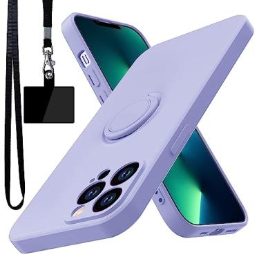 Imagem de YSLBWLE Capa para iPhone 13 Pro Max, suporte de anel giratório de 360° integrado|Forro de microfibra macio antiarranhões | Suporte para carro | Capa para celular iPhone 13 Pro Max para meninas e