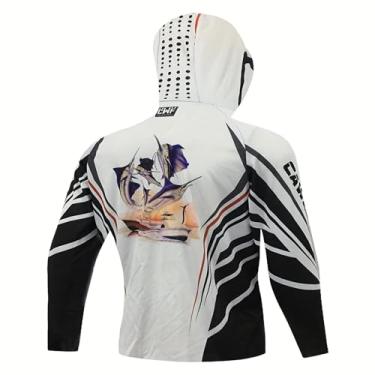 Imagem de Camiseta masculina de manga comprida com capuz, estampa de peixe, manga comprida, camuflagem de secagem rápida com zíper completo, Dyf-0116, Medium