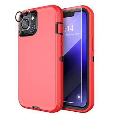 Imagem de MXX Capa resistente para iPhone 14, com protetor de tela de vidro temperado, protetor de lente de câmera 3 camadas capa de proteção total à prova de choque à prova de poeira, 6,1 polegadas 2022 (vermelho/preto)