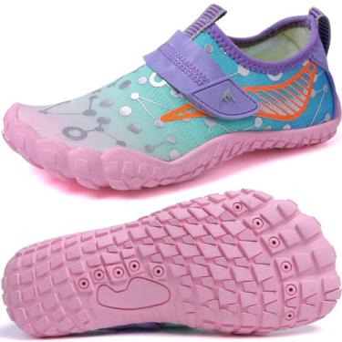 Imagem de Quickshark Sapatos aquáticos infantis meninos meninas meias aquáticas leves de secagem rápida sem cadarço tênis para praia piscina natação (bebê/criança pequena/criança grande), 7 - azul/rosa, 2 Big Kid