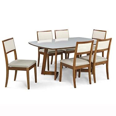 Imagem de Conjunto Mesa de Jantar e 6 Cadeiras Herval Ametista, Off White e Amêndoa